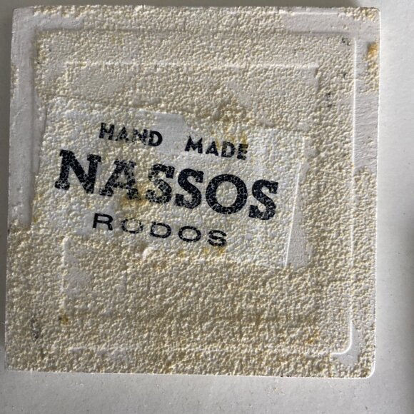 2 Vintage NASSOS RODOS Handmade Greek Tile Coaster Enamel Ceramic Floral Design - Picture 8 of 8